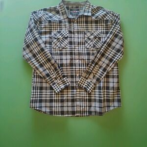 ECKO UNLTD Mens 3XL Black Plaid Button Down Long Sleeve Shirt‎ Cotton Pockets A2